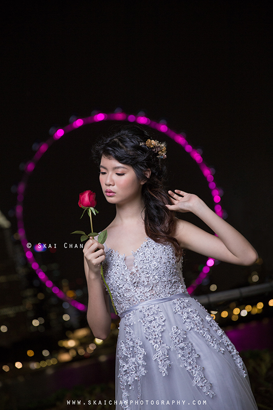 Night bridal photoshoot session with Robyn Skye at Gardens by the Bay