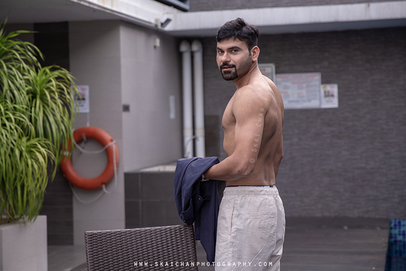Men's lifestyle fitness portrait photoshoot session with Anmol @ swimming pool @ Edenz Loft