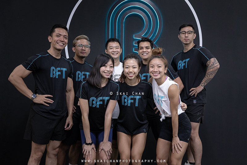 Fitness corporate group photoshoot session with fitness trainers at Body Fit Training (BFT) Changi (Gym)
